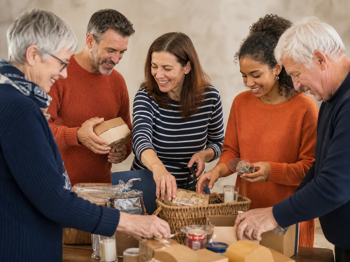 Local volunteers preparing items for a community fundraiser